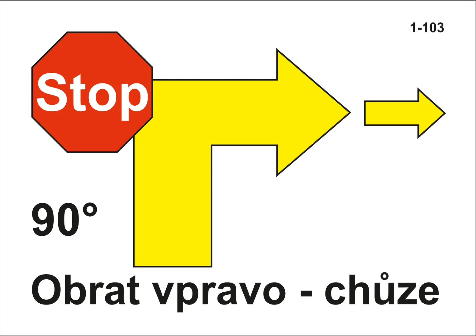 1-103 Stop – obrat vpravo o 90° – vpřed