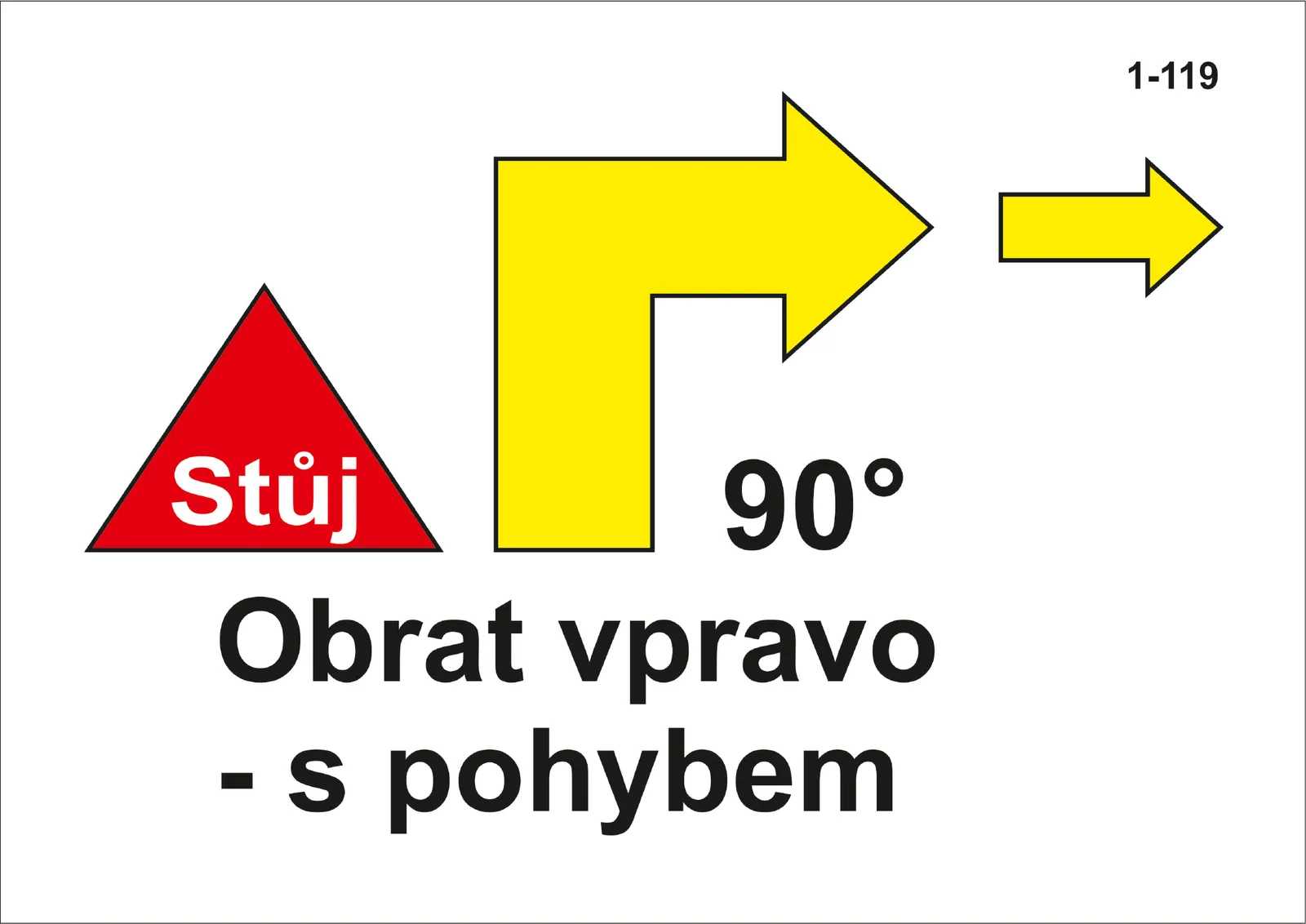 1-119 Stůj – obrat vpravo o 90° – vpřed